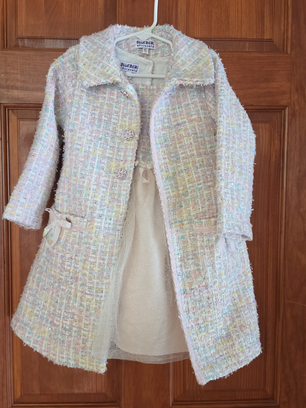 Blueberi Boulevard Girls 4T Multicolor Tweed Dress & Coat Set Tulle Skirt